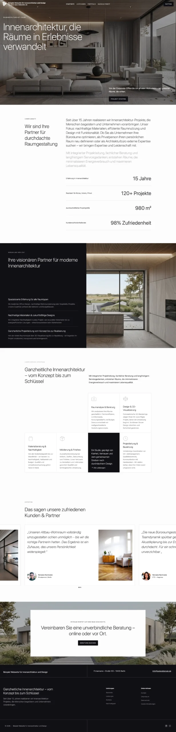 Beispiel Webseite für Innenarchitektur